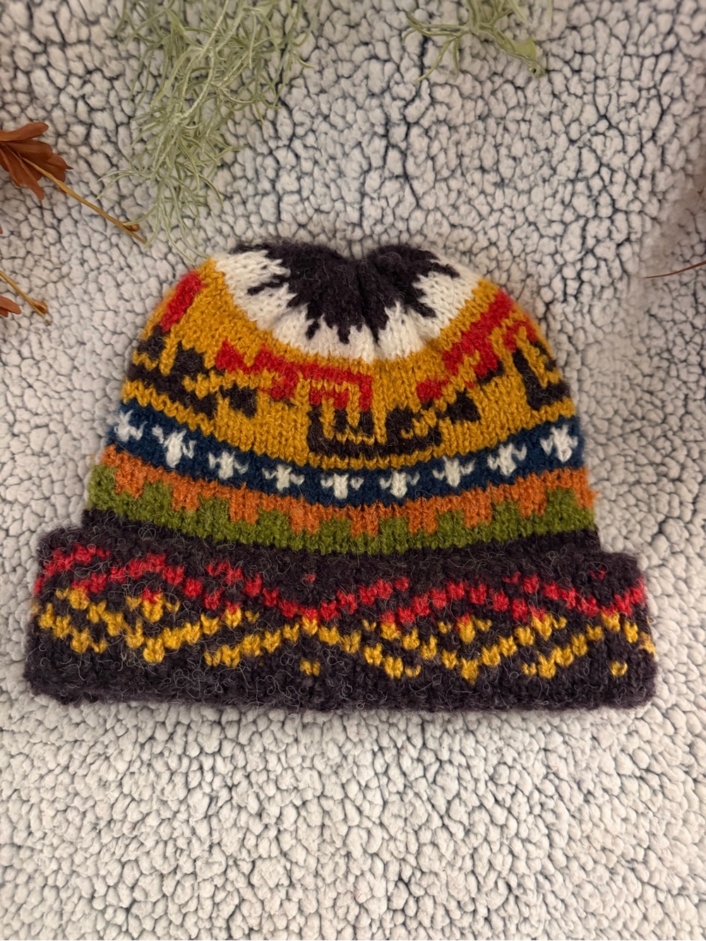Women’s Multicolor Knit Pom Beanie - Cozy Patterned Winter Hat
